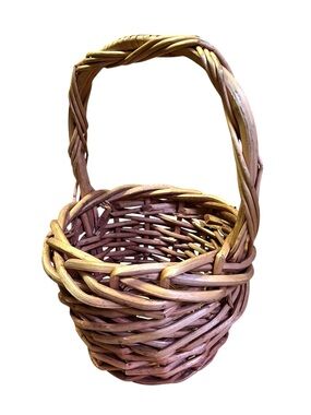 Handwoven Braided Small Willow Wicker Basket - Boho Farmhouse Cottagecore EUC